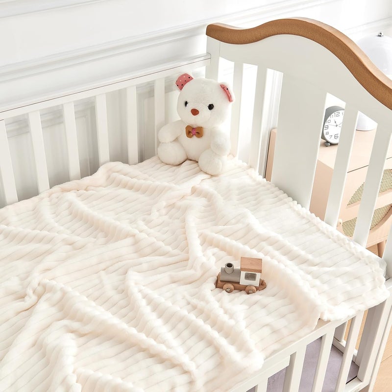 Eonkasp Soft Fleece Baby Blanket Ultra Cozy Baby Blankets for Boys Girls Warm and Lightweight Infant Toddler Newborn Receiving Gift with Reversible Stripes for Crib Stroller, 30x40 Inch, Cream - Image 2